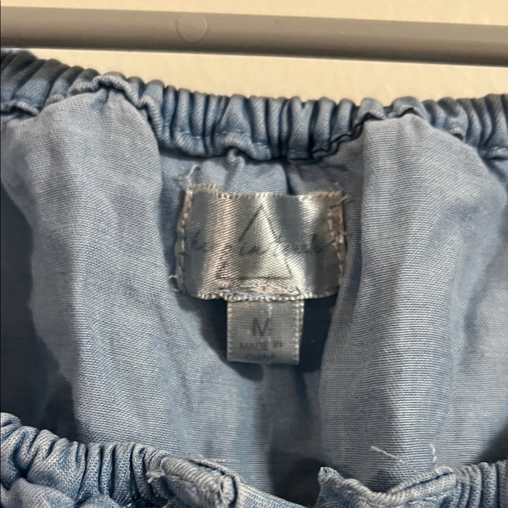 Light Blue Ruffled Button-Up Blouse - Picture 2 of 6